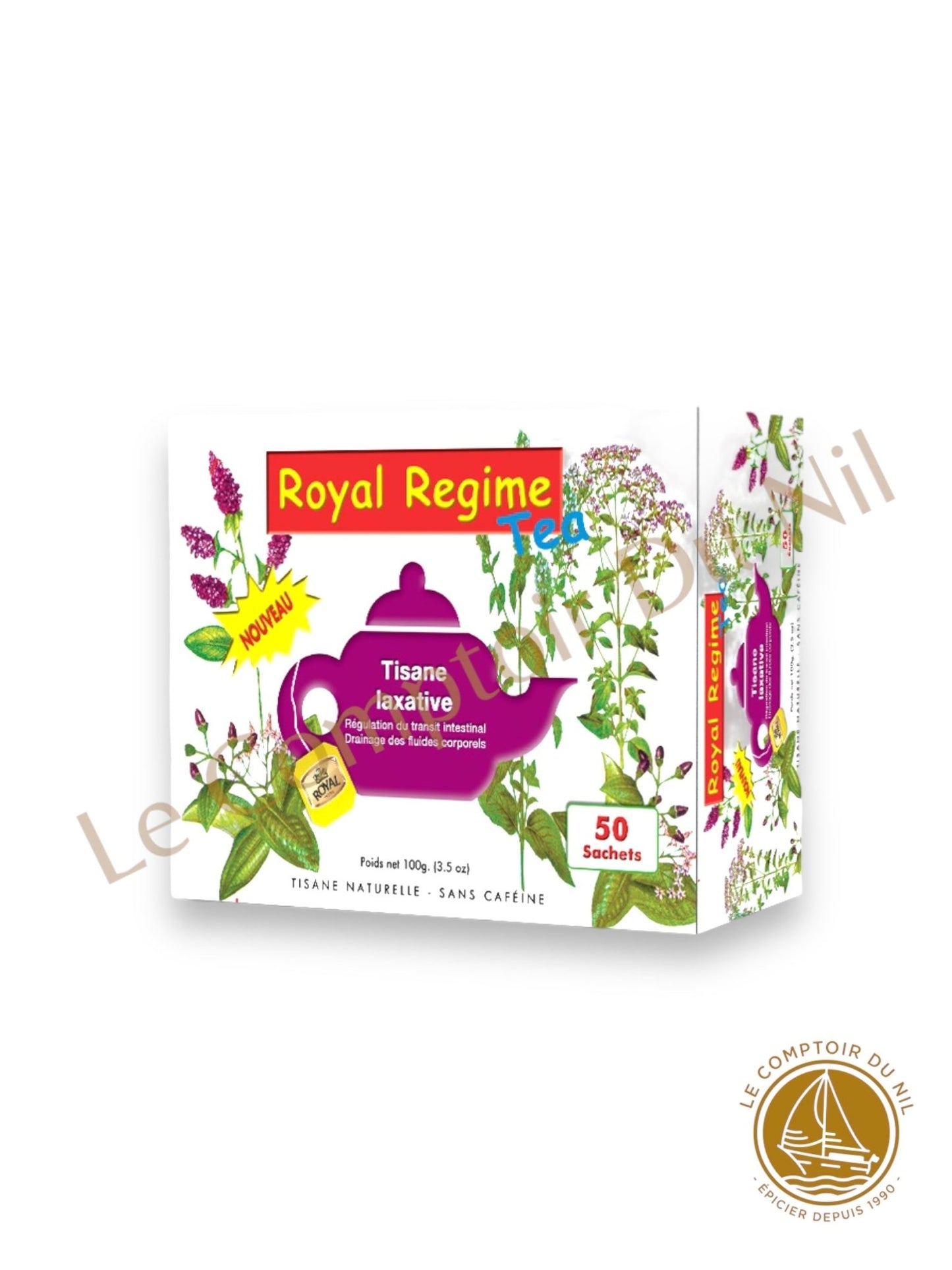 Royal Regime Tea – Tisane Laxative Naturelle 50 Sachets | Infusion bien-être et digestion