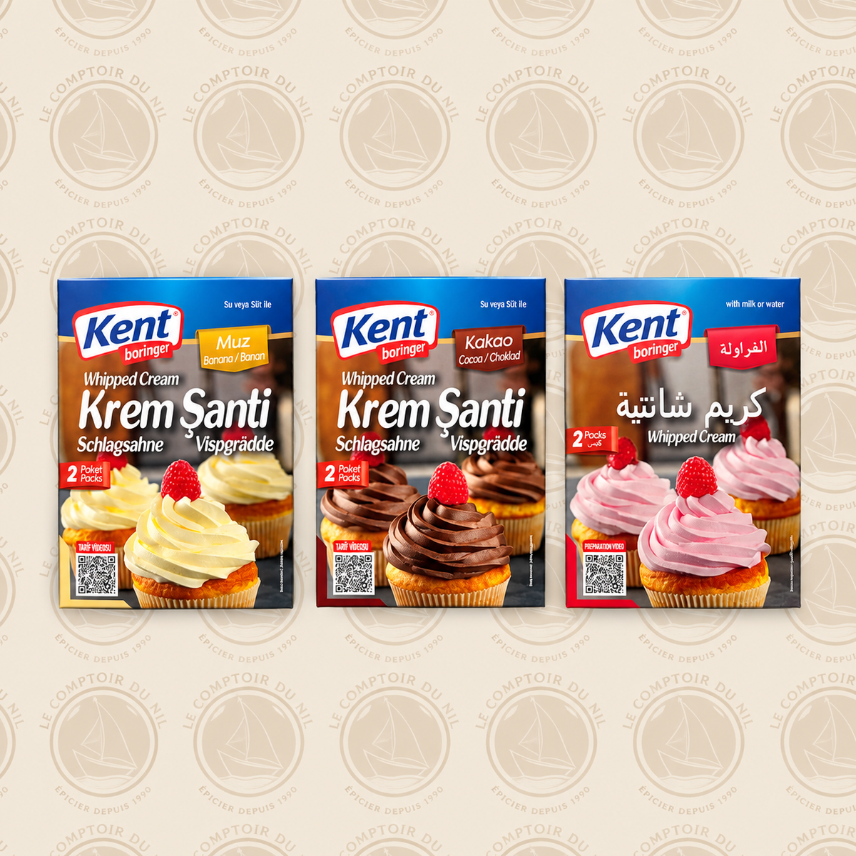Crème Chantilly en Poudre Kent Boringer – Saveurs Chocolat, Fraise & Banane (2x75g) Le comptoir du Nil : produits orientaux en ligne