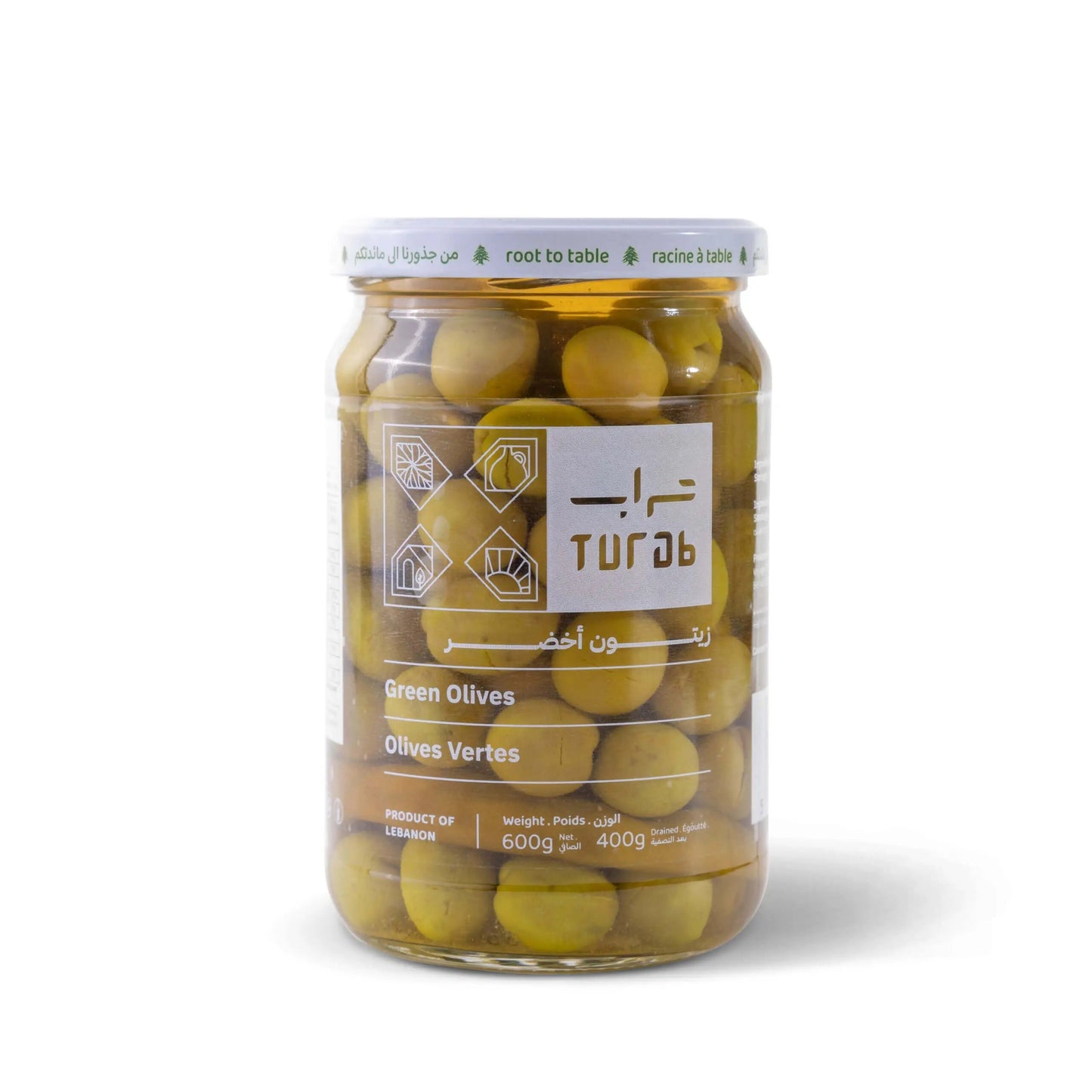 Olives Vertes Libanaises TURAB – Croquantes & Naturelles (600g / 400g égouttés) Le comptoir du Nil : produits orientaux en ligne