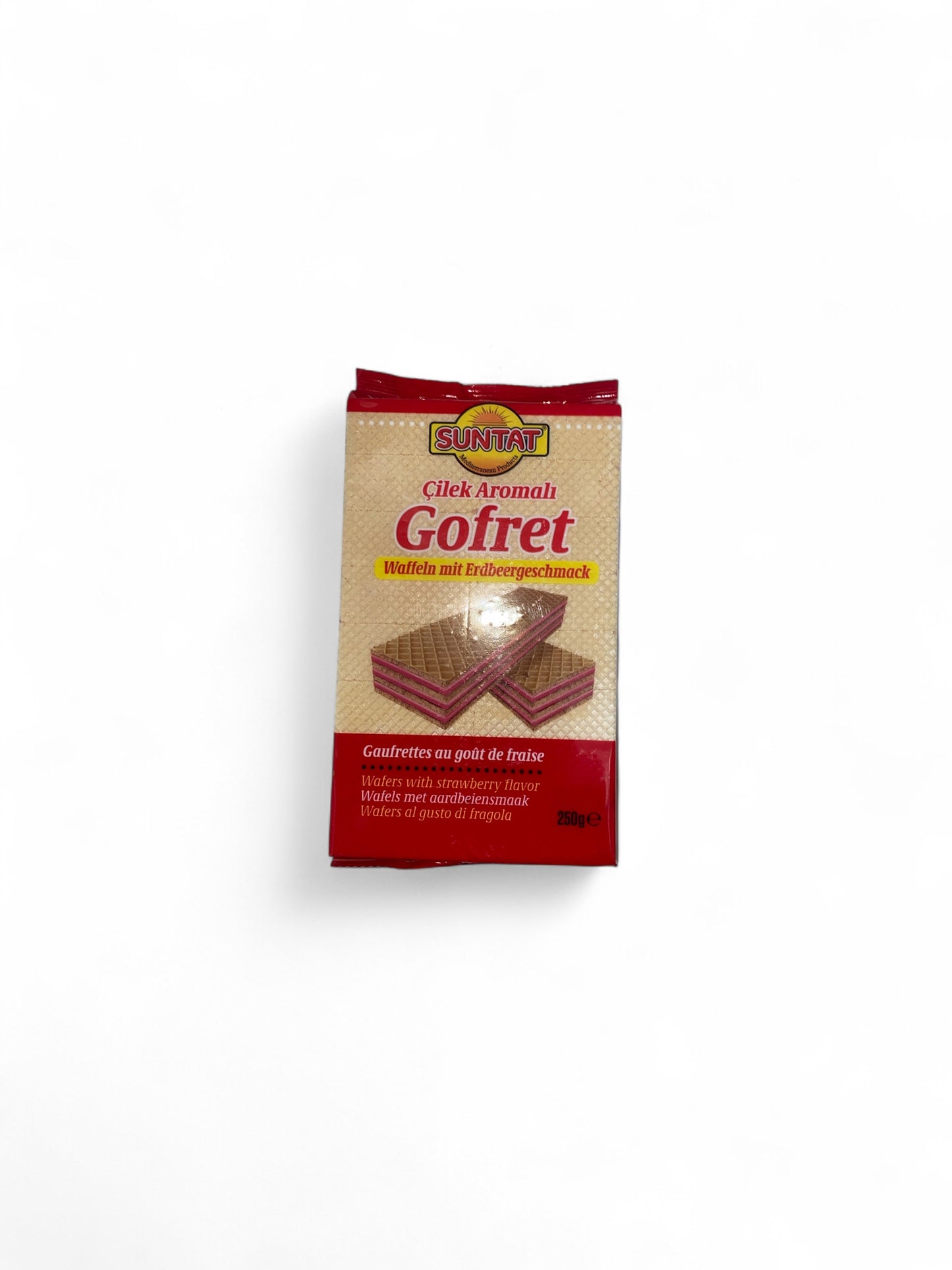 Gaufrettes Suntat 250g – Cacao, Vanille & Fraise | Biscuits Fourrés Halal