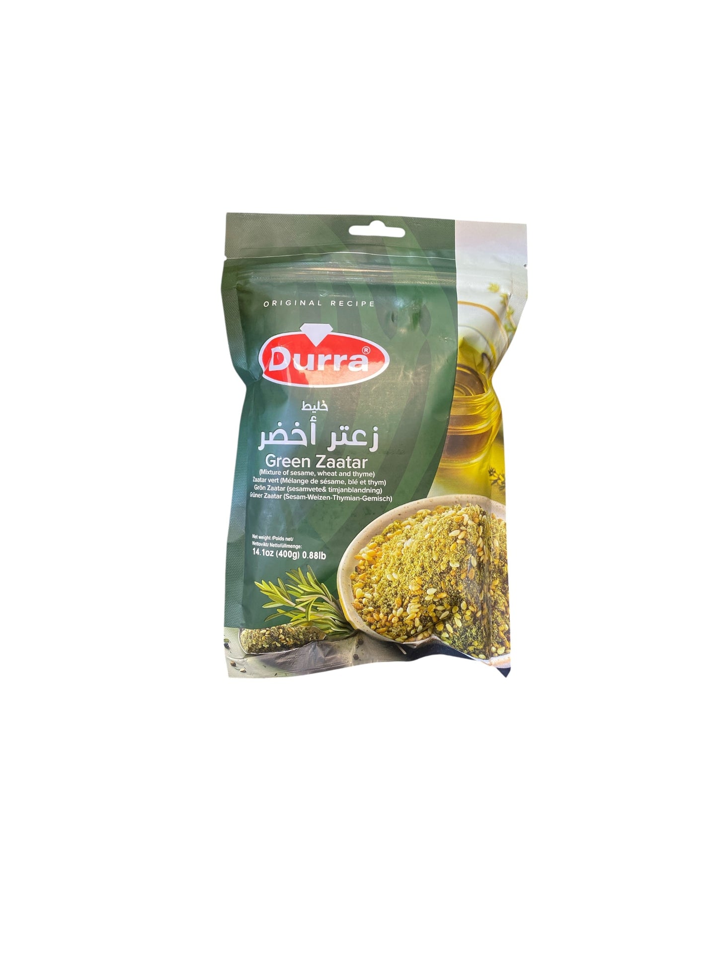 Zaatar Vert Durra 400g – Mélange Authentique de Thym, Sésame et Blé du Moyen-Orient Le comptoir du Nil : produits orientaux en ligne
