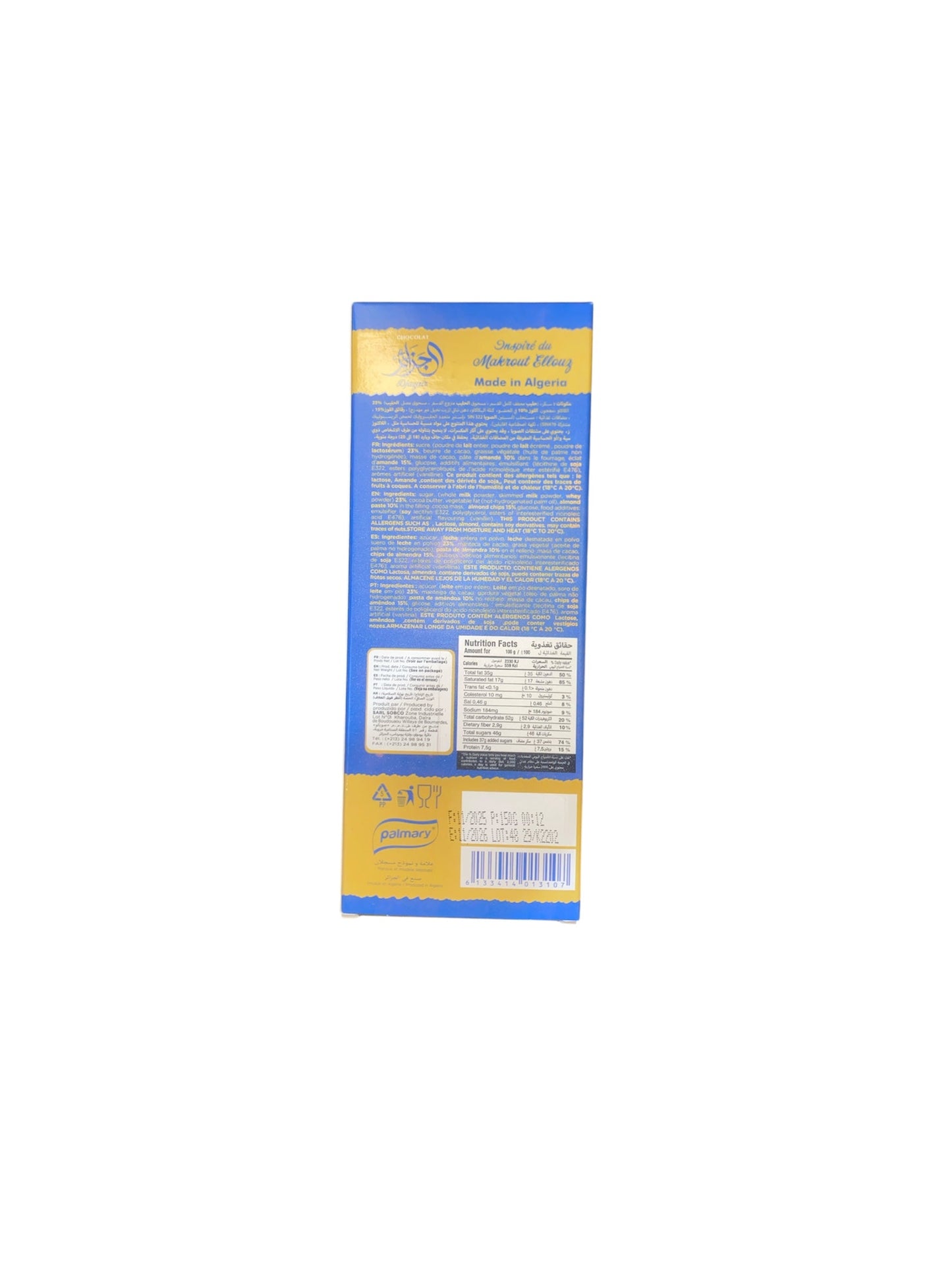 Chocolat Moment Djazair Makrout Ellouz Citron & Amandes – Tablette gourmande algérienne Le comptoir du Nil : produits orientaux en ligne