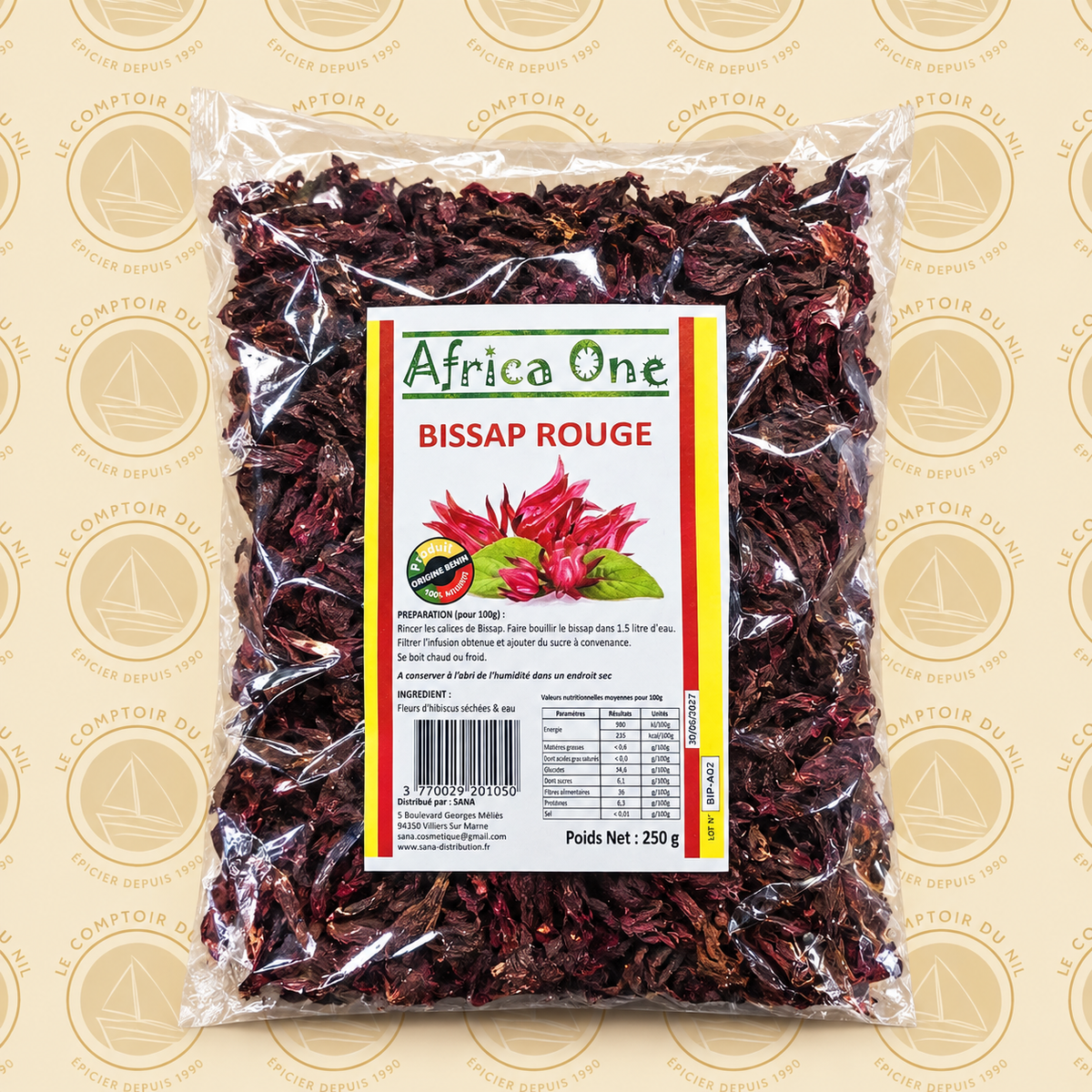 Bissap – Fleurs d’Hibiscus Séchées | Infusion Naturelle Rafraîchissante & Antioxydante - 250g Le comptoir du Nil : produits orientaux en ligne