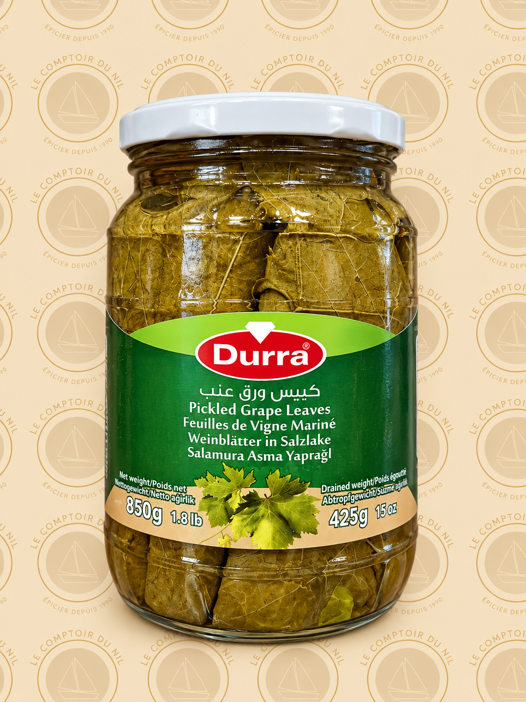 Feuilles de Vigne Marinées Durra 850 g – Warak Enab & Dolma Le comptoir du Nil : produits orientaux en ligne
