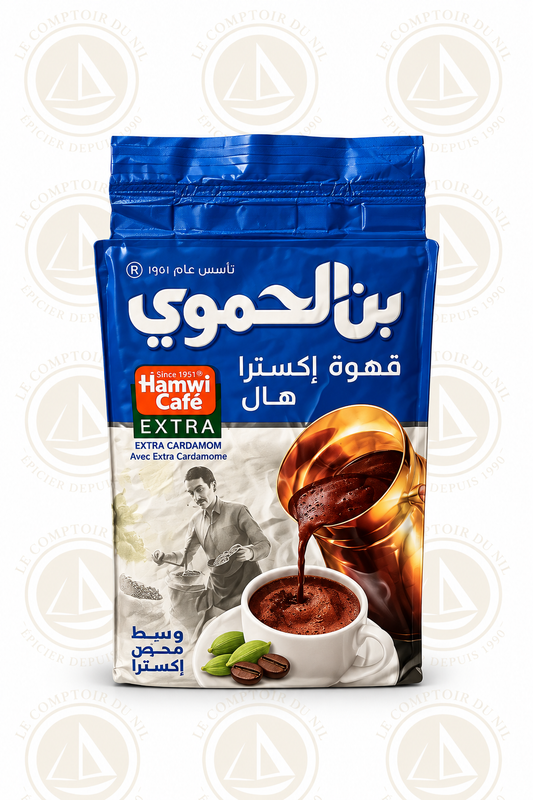 Café Hamwi Extra à la Cardamome – Café Arabe Traditionnel | Goût Intense et Épicé du Moyen-Orient – 180g Le comptoir du Nil : produits orientaux en ligne