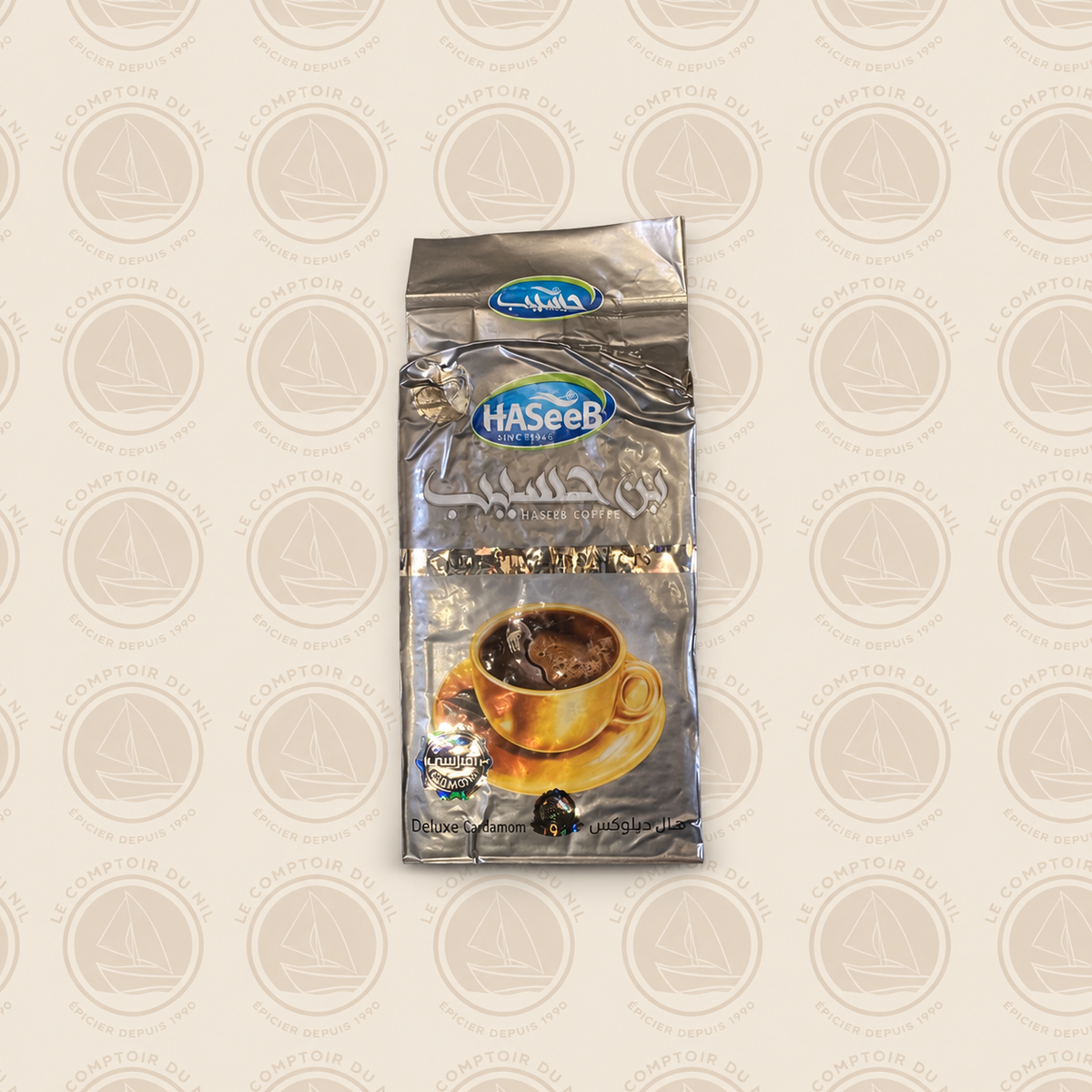 Café Haseeb Deluxe Cardamom – Café Arabe à la Cardamome | Mélange Raffiné et Torréfaction Authentique du Moyen-Orient – 500g Le comptoir du Nil : produits orientaux en ligne