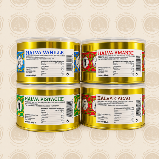 Halva Le Lion – pâte de sésame grecque 400 g | Pistache, Vanille, Amande, Cacao Le comptoir du Nil : produits orientaux en ligne