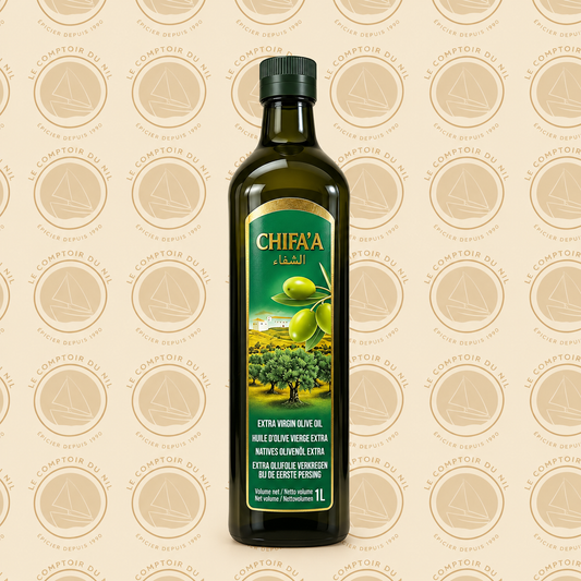 Huile d’Olive Vierge Extra Chifa’a 1 L | Huile naturelle première pression à froid Le comptoir du Nil : produits orientaux en ligne