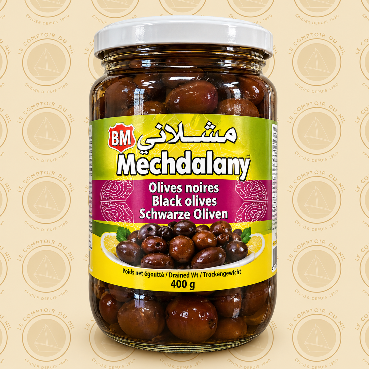 Olives Noires Mechdalany 400 g – Olives Orientales Le comptoir du Nil : produits orientaux en ligne