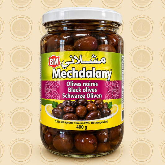 Olives Noires Mechdalany 400 g – Olives Orientales Le comptoir du Nil : produits orientaux en ligne