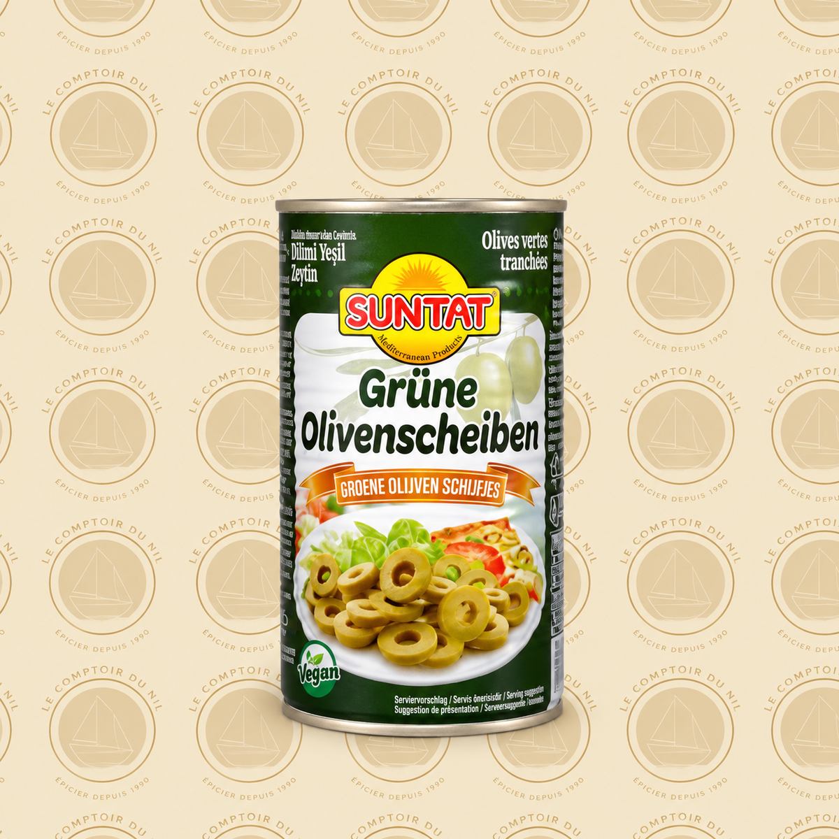 Olives Vertes en Rondelles SUNTAT – 350 g | Idéales Salades & Pizzas Le comptoir du Nil : produits orientaux en ligne