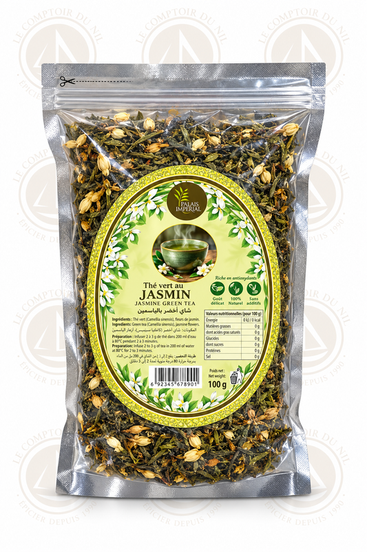 Palais Impérial - Thé Vert au Jasmin Naturel – Feuilles Entières Premium | Antioxydant, Détente & Saveur Florale – Jasmine Green Tea Le comptoir du Nil : produits orientaux en ligne