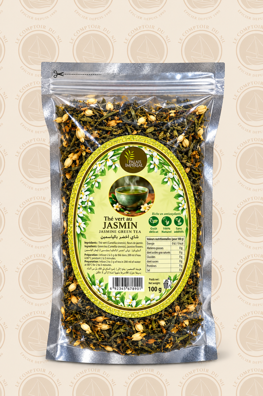 Palais Impérial - Thé Vert au Jasmin Naturel – Feuilles Entières Premium | Antioxydant, Détente & Saveur Florale – Jasmine Green Tea Le comptoir du Nil : produits orientaux en ligne
