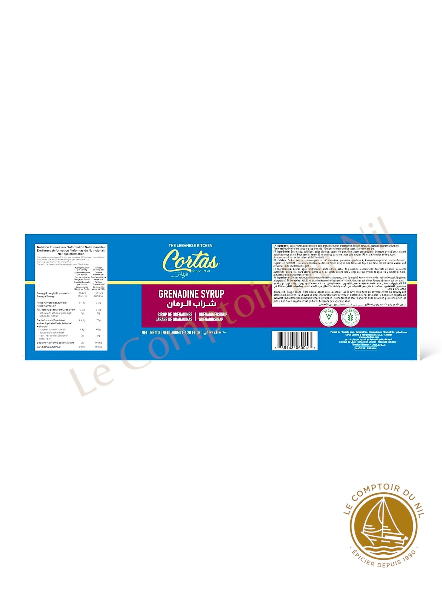 Cortas – Sirop de grenadine 600 ml | Sirop libanais à base de grenade naturelle composition