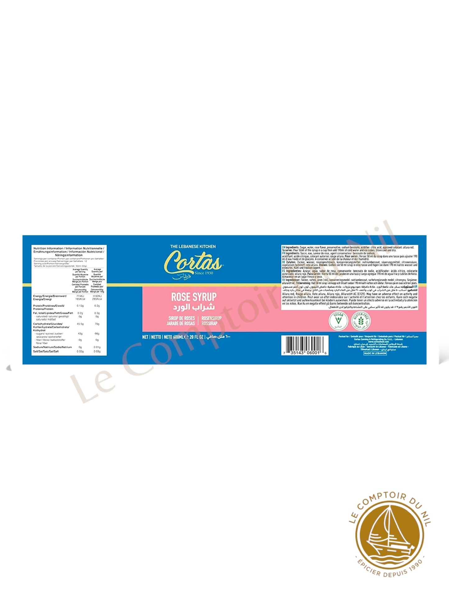 Cortas – Sirop de rose 600 ml | Sirop floral libanais pour desserts et boissons composition