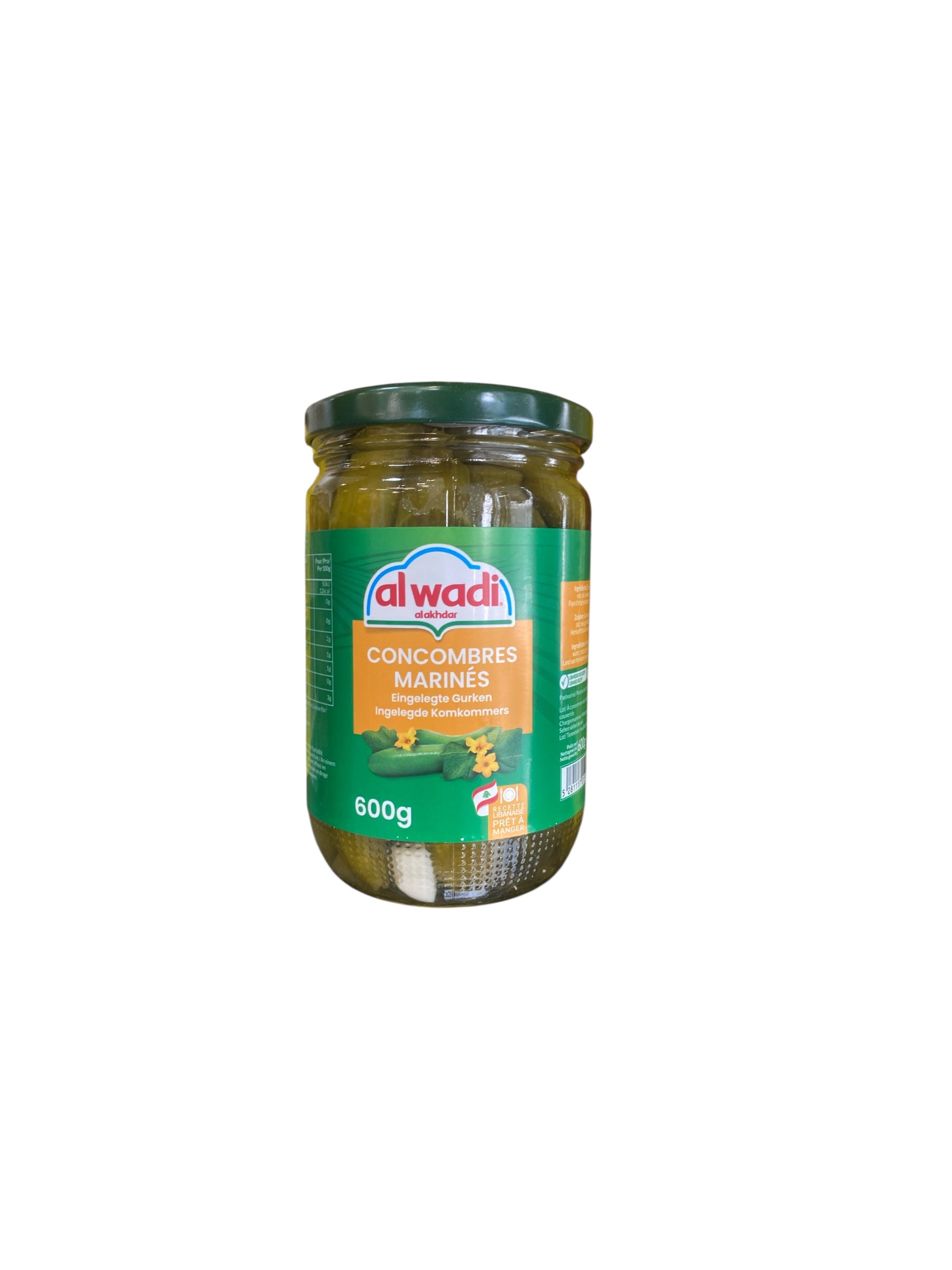 Alwadi - Concombres Marinés Alwadi - Cornichons Libanais Classiques | Vegan & Sans Gluten | 600g (350g Égoutté)