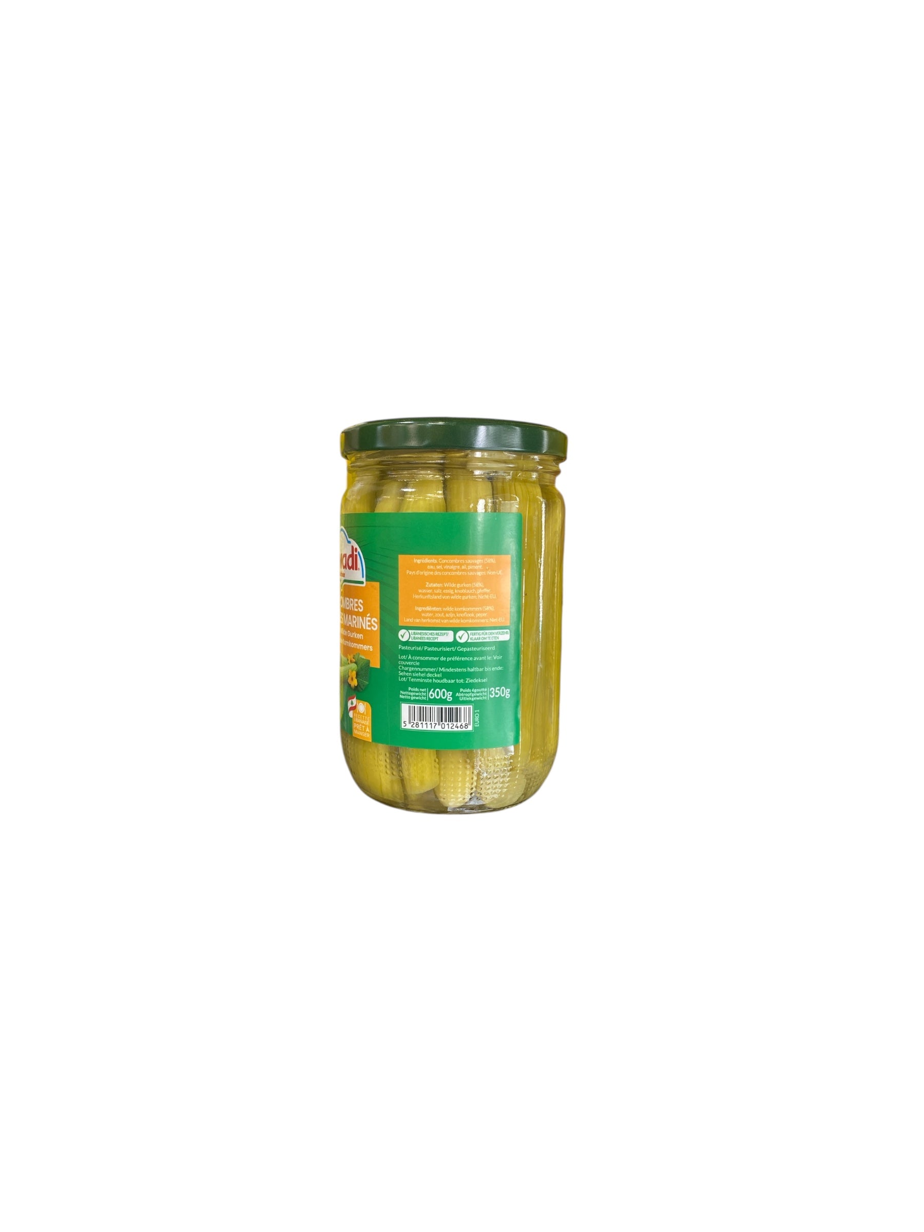 Alwadi - Concombres Sauvages Marinés - Pickles Libanais Authentiques | 600g (350g Égoutté) composition