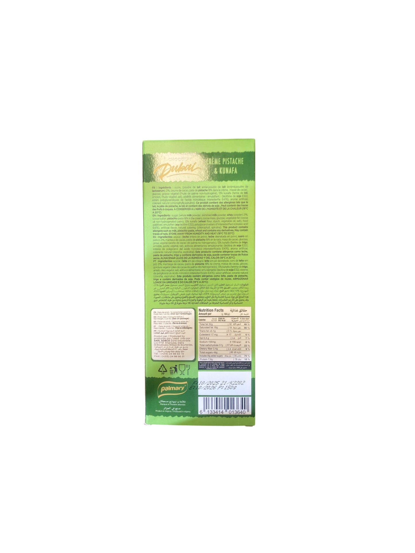 Chocolat Moment Dubai Pistache & Kunafa – Tablette gourmande orientale premium