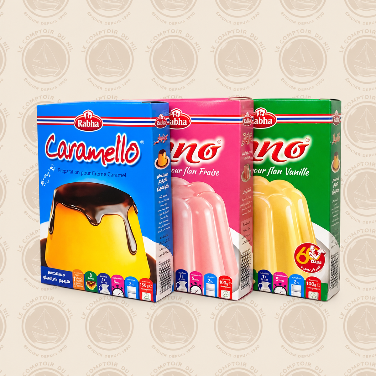 Préparation Flan Rabha – Caramel, Fraise, Vanille Le comptoir du Nil : produits orientaux en ligne