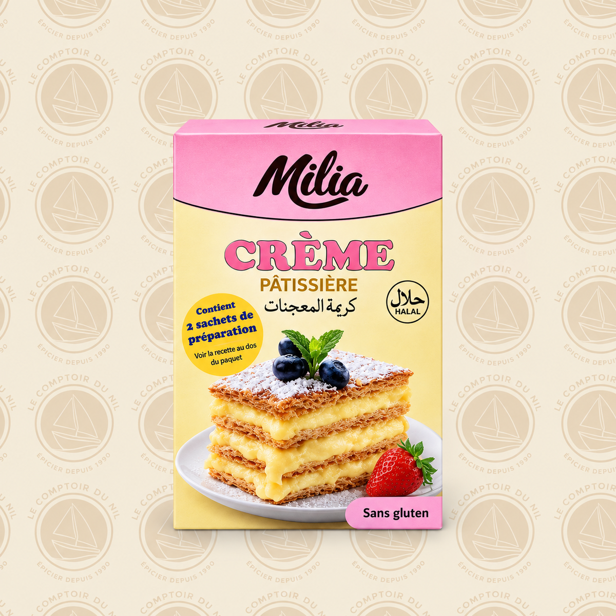Préparations Dessert Milia – Flan Vanille (130g), Crème Pâtissière(150g)& Chantilly(120g) (Sans Gluten, Halal) Le comptoir du Nil : produits orientaux en ligne