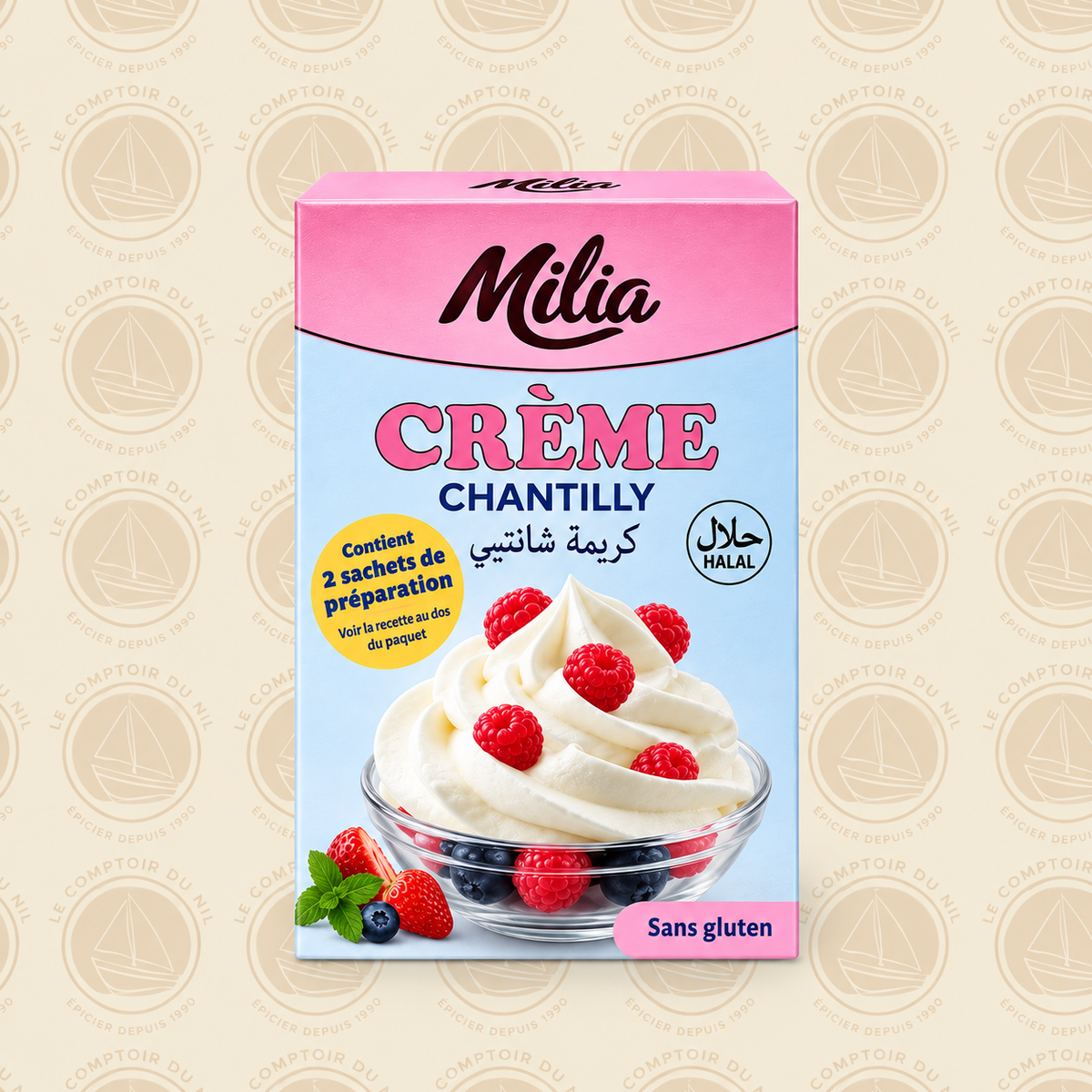 Préparations Dessert Milia – Flan Vanille (130g), Crème Pâtissière(150g)& Chantilly(120g) (Sans Gluten, Halal) Le comptoir du Nil : produits orientaux en ligne