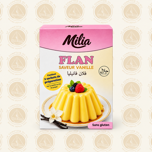 Préparations Dessert Milia – Flan Vanille (130g), Crème Pâtissière(150g)& Chantilly(120g) (Sans Gluten, Halal) Le comptoir du Nil : produits orientaux en ligne