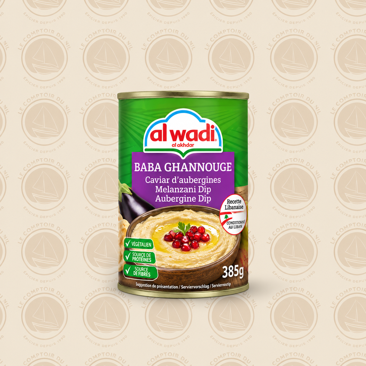 Purée d’aubergine Baba Ghannouge Al Wadi 385 g – Recette Libanaise Authentique Le comptoir du Nil : produits orientaux en ligne