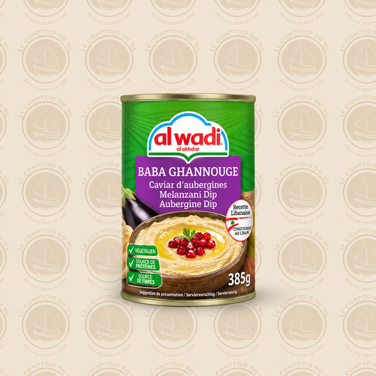 Purée d’aubergine Baba Ghannouge Al Wadi 385 g – Recette Libanaise Authentique Le comptoir du Nil : produits orientaux en ligne