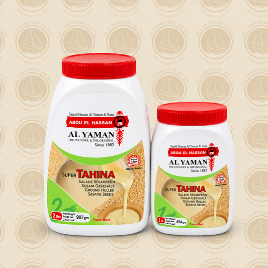 Tahina Al Yaman Abou El Hassan – Crème de Sésame Naturelle | Goût Authentique du Liban – 454 g / 907 g Le comptoir du Nil : produits orientaux en ligne