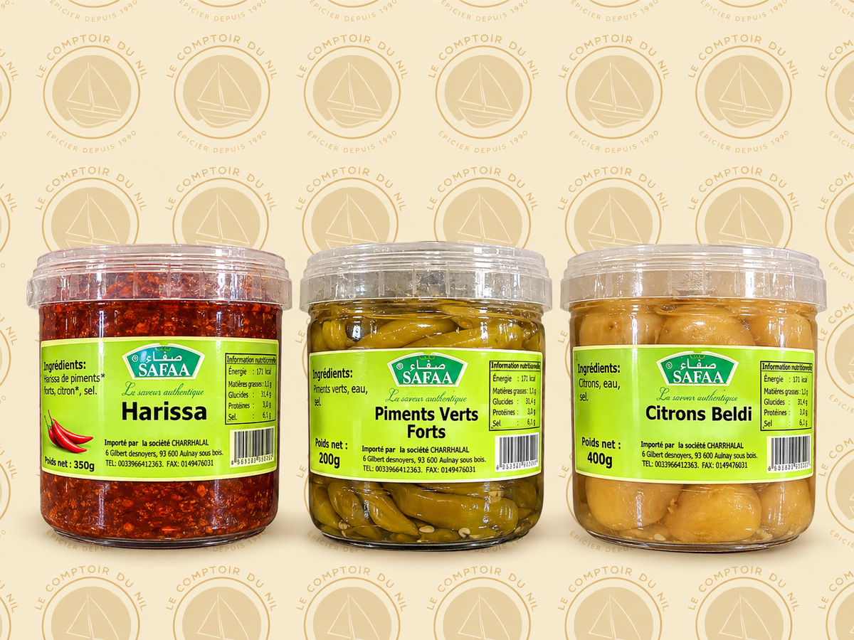 SAFAA  – Harissa, Piments Verts & Citrons Beldi Le comptoir du Nil : produits orientaux en ligne