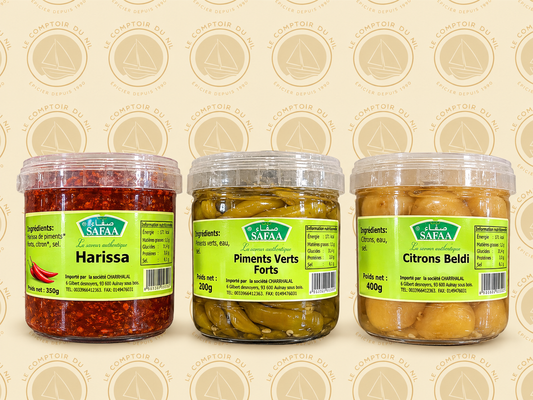 SAFAA  – Harissa, Piments Verts & Citrons Beldi Le comptoir du Nil : produits orientaux en ligne