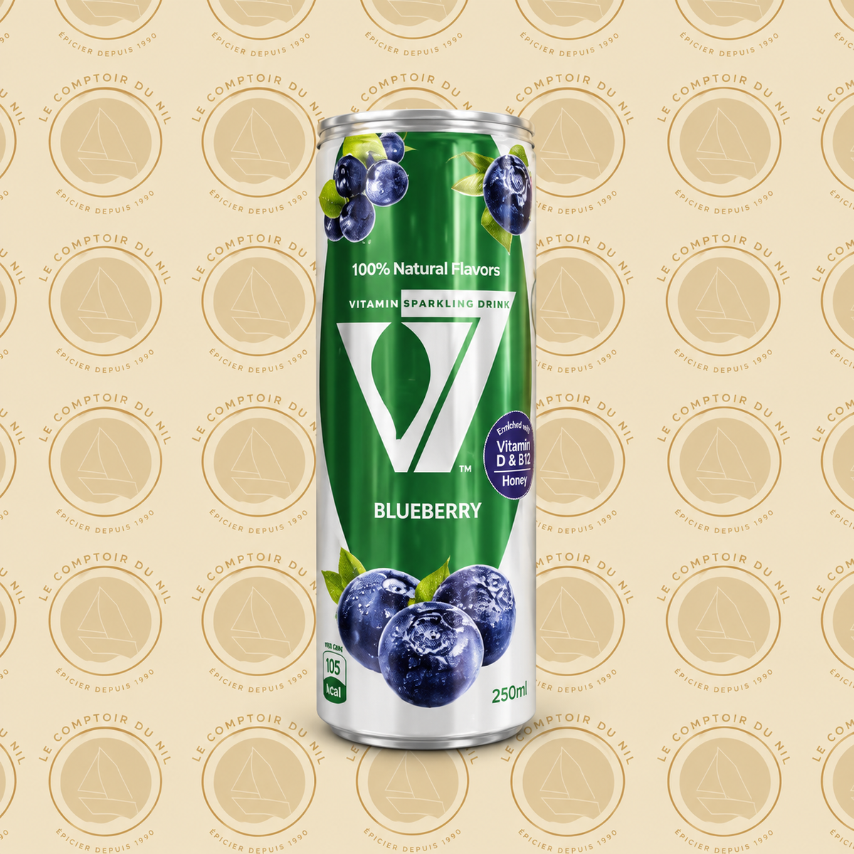 V7 Blueberry Malt 250ml (Pack de 6) – Boisson Égyptienne Gazeuse au Malt et à la Myrtille Le comptoir du Nil : produits orientaux en ligne