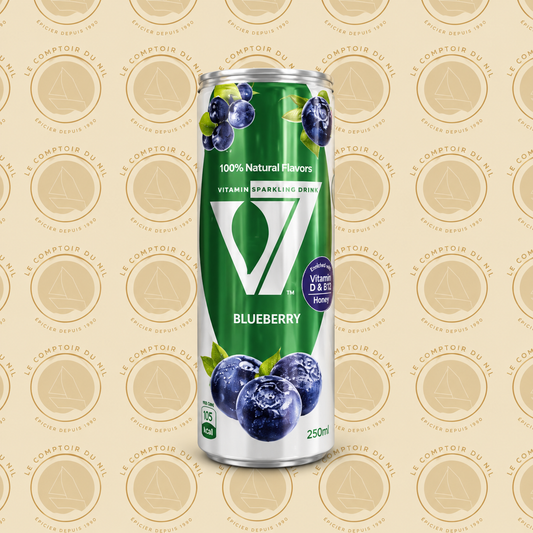 V7 Blueberry Malt 250ml (Pack de 6) – Boisson Égyptienne Gazeuse au Malt et à la Myrtille Le comptoir du Nil : produits orientaux en ligne