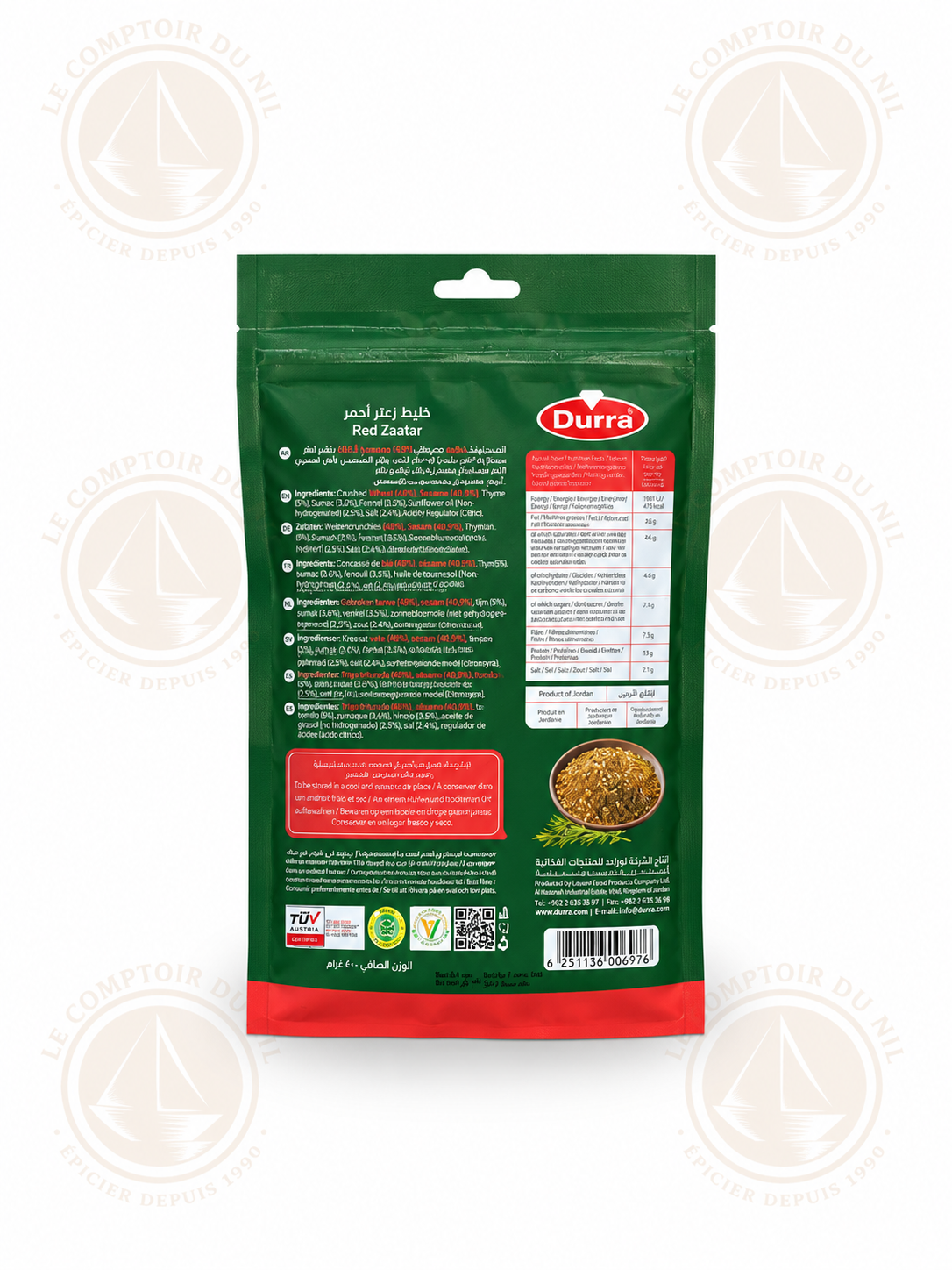 Zaatar Rouge Durra 400g – Mélange Traditionnel de Thym, Blé et Sésame du Moyen-Orient Le comptoir du Nil : produits orientaux en ligne