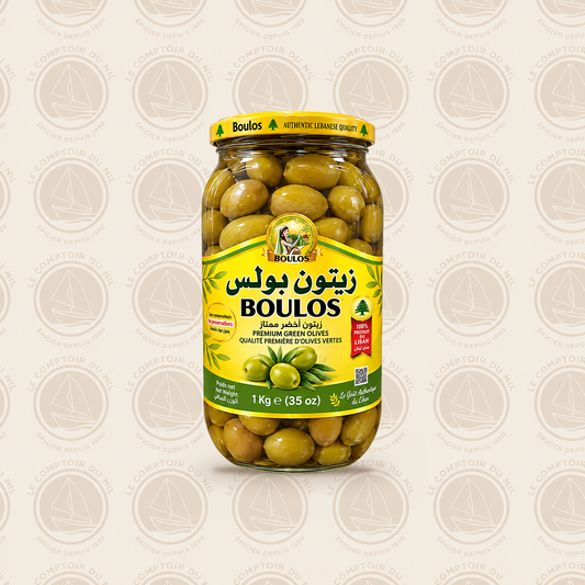 Olives Vertes Boulos 1kg – Olives Libanaises Premium, Croquantes et Authentiques Le comptoir du Nil : produits orientaux en ligne