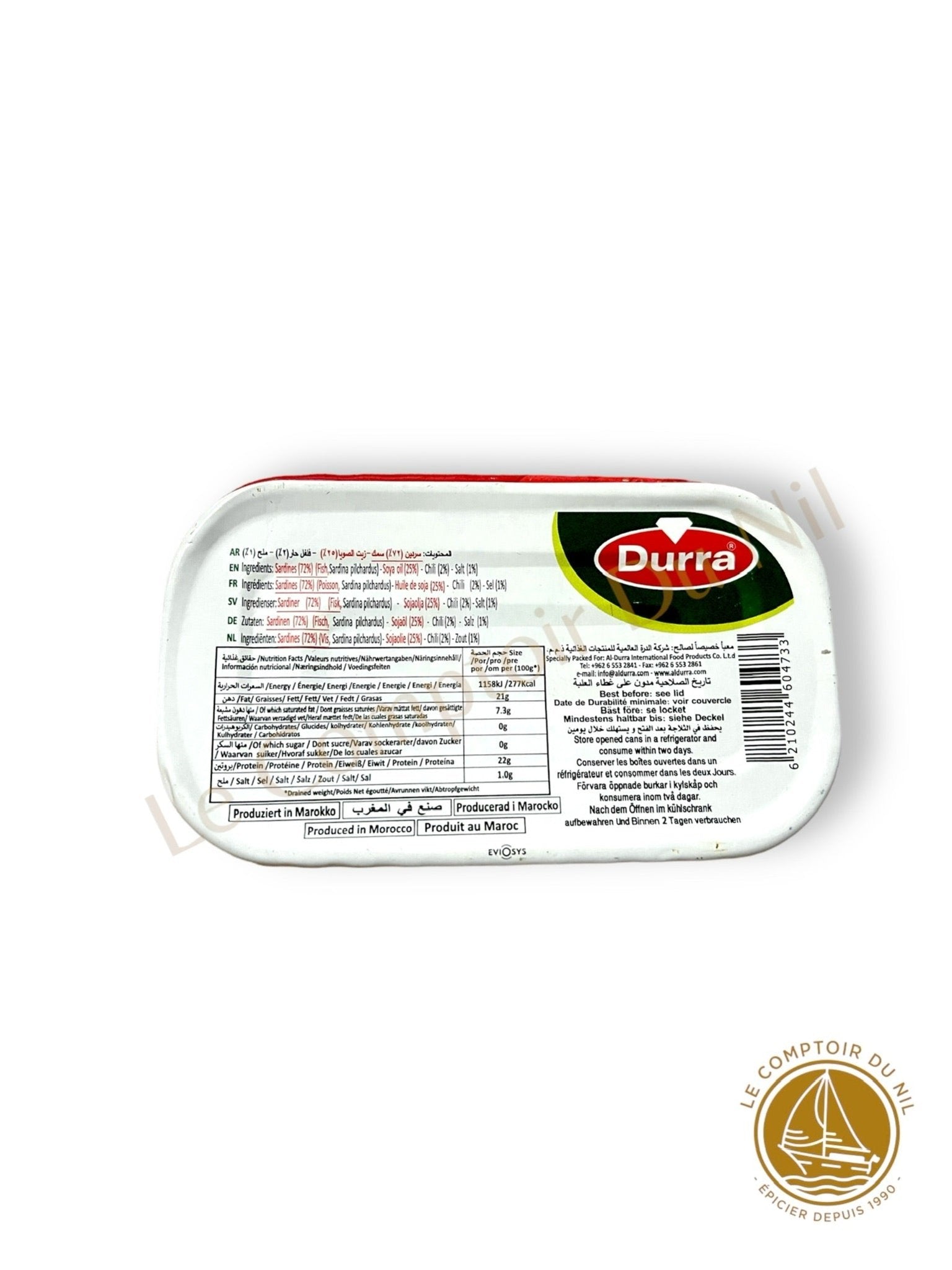 Durra – Sardines au Piment dans l’Huile de Soja 125g | Saveur Épicée & Méditerranéenne